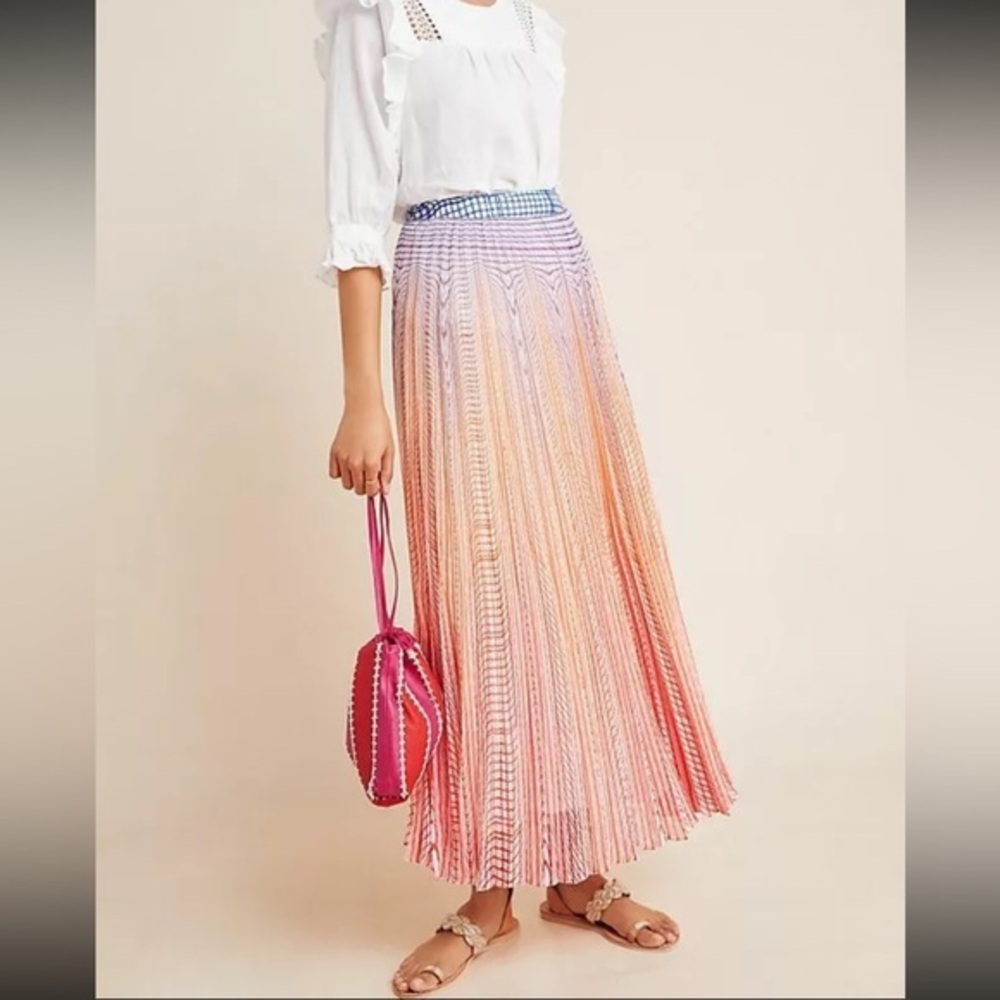 Pleated Ombre Maxi Skirt - Pink & Peach Gradient